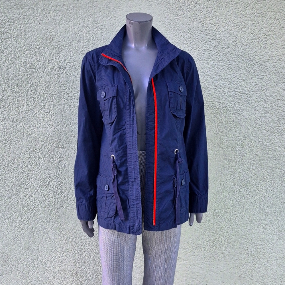 Nautica Ladies Dark Blue Pure Cotton Full Zip/ Utility Jacket W/Elbow Patches